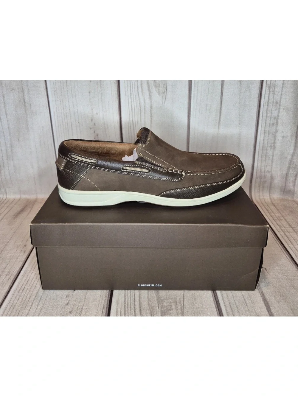 Florsheim Men's Size 13W Lakeside Slip-On Boat Shoe Brown Nubuck 13158